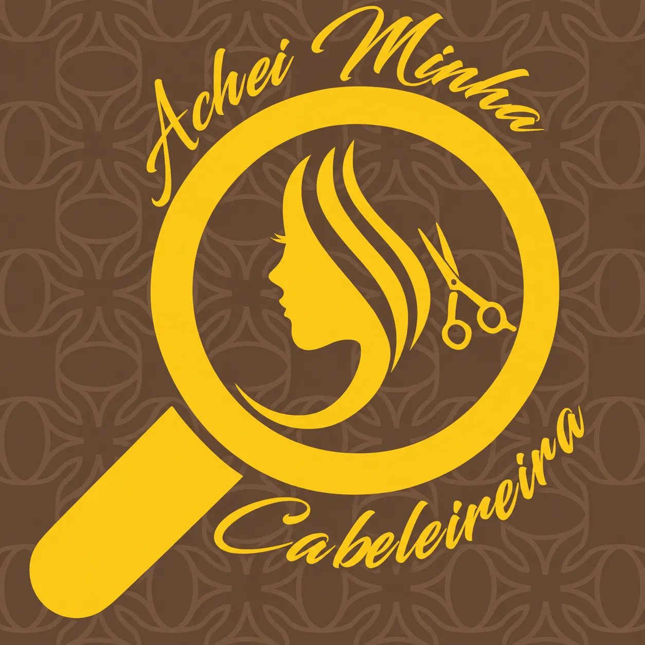 Logo Achei Minha Cabeleireira em dourado e marrom