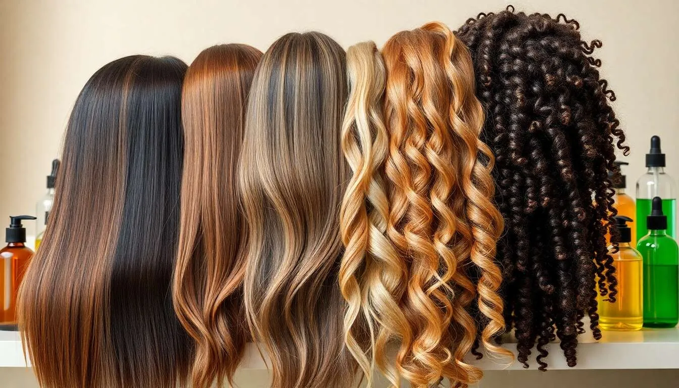 Mechas de diferentes cores e texturas, de lisas a crespas
